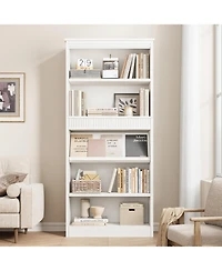 gaomon Tall Vintage 5-Tier Wooden Bookshelf with Double Fluted Design