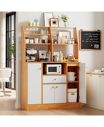 gaomon Wooden Sideboard Buffet Cabinet with Drawers and Adjustable Shelves, Large Coffee Bar Storage
