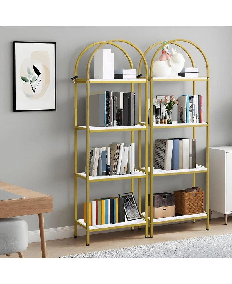 gaomon 4-Tier Modern Arched Bookshelf with Metal Frame, Tall Open Display Rack