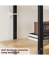 gaomon Industrial 5-Tier Rattan Bookcase with Storage Cabinet and Door, Metal Frame