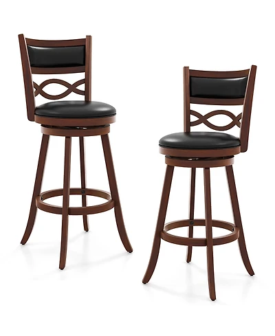 GymaxBar Height Stools Set of 2 w/Rubber Wood Frame Faux Leather Upholstered Seat