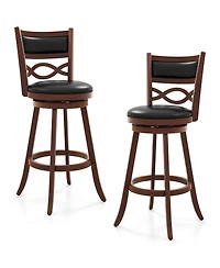 GymaxBar Height Stools Set of 2 w/Rubber Wood Frame Faux Leather Upholstered Seat