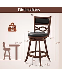 Gymax Bar Stools Set of 2 with Rubber Wood Frame Faux Leather Upholstered Seat