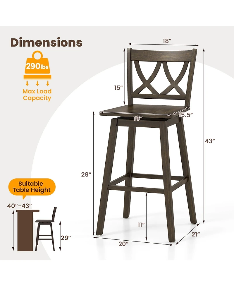 Gymax Bar Stool Set of 4 w/Rubber Wood Frame Swivel Seat Ergonomic Backrest