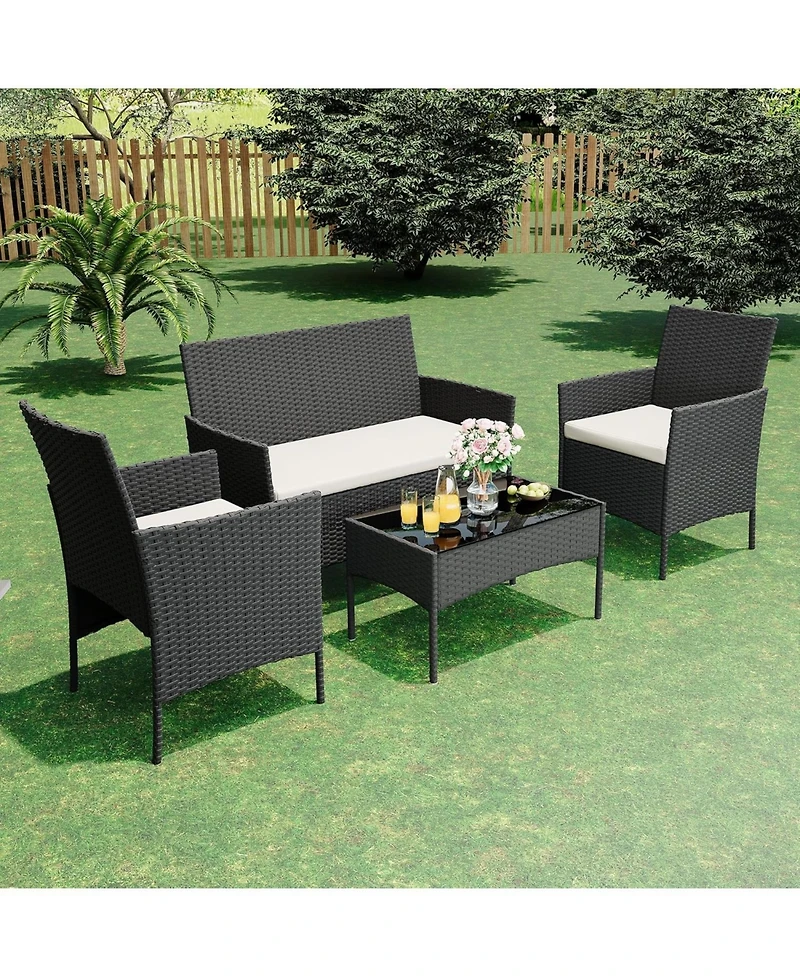 gaomon 4 Pieces Patio Furniture Set, Outdoor with Soft Cushions and Coffee Table, All-Weather Rattan Set Seats