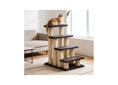 Zeus & Ruta 4 Tier Cat Tree Step Tower Pet Activity Center with Sisal Scratching Post for Indoor Cats