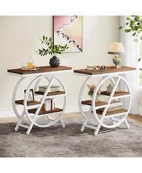 Tribesigns 3-Tier End Table Set of 2, Narrow Sofa Side Table with Storage, Industrial Nightstand with Geometric Metal Frame