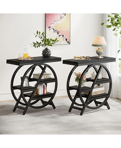 Tribesigns 3-Tier End Table Set of 2, Narrow Sofa Side with Storage, Industrial Nightstand Geometric Metal Frame