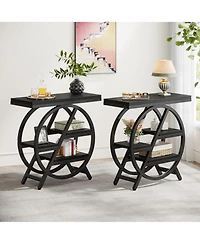 Tribesigns 3-Tier End Table Set of 2, Narrow Sofa Side with Storage, Industrial Nightstand Geometric Metal Frame