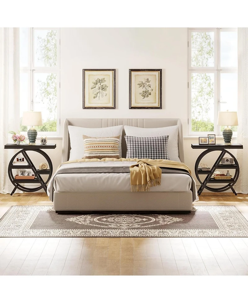 Tribesigns 3-Tier End Table Set of 2, Narrow Sofa Side with Storage, Industrial Nightstand Geometric Metal Frame