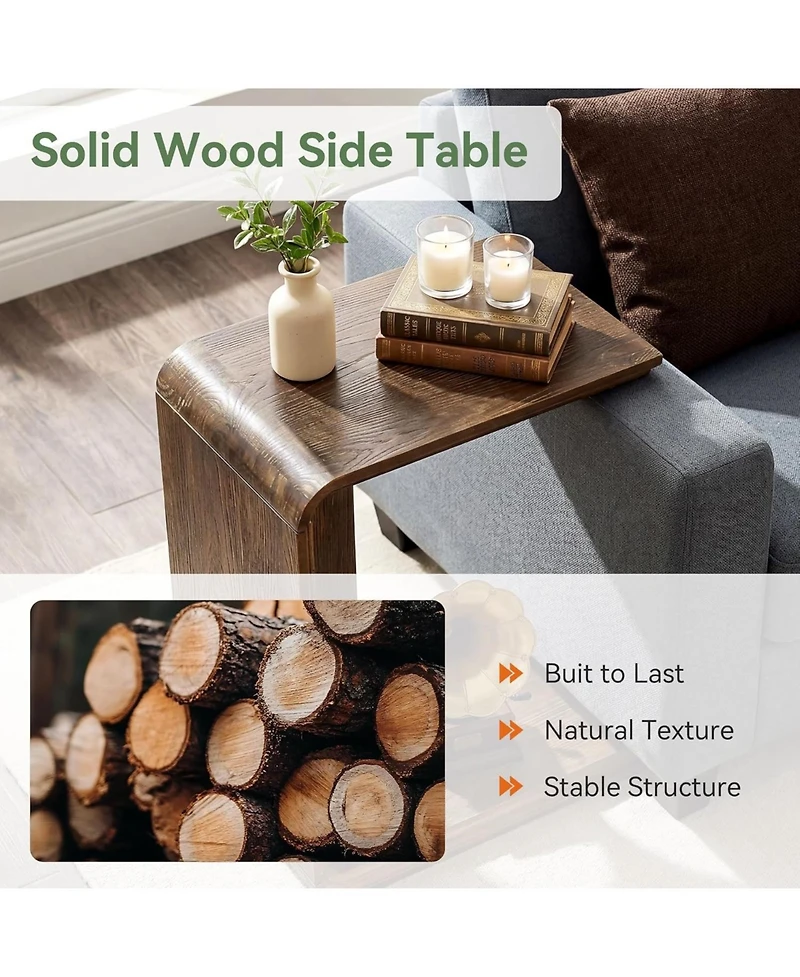 Tribesigns C-Shaped Solid Wood End Table, Wooden Narrow Sofa Side Table