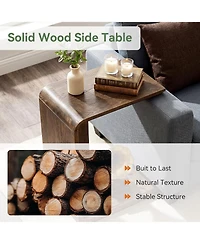 Tribesigns C-Shaped Solid Wood End Table, Wooden Narrow Sofa Side Table