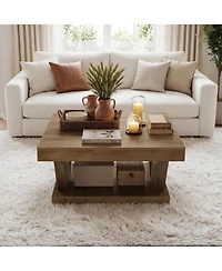 Tribesigns 2-Tier Rustic Wood Coffee Table, Farmhouse Square Coffee Table with Large Storage Shelf