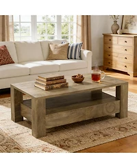 Tribesigns 47" Rectangle Coffee Table with 2 Drawers and Open Shelf, Farmhouse Wood Living Room Center Tea Table