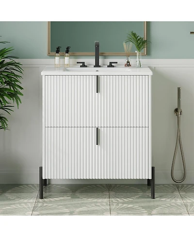 Sillysis Bathroom Vanity with Sink, Modern Fluted Mdf Cabinet, Soft Close Full-Extension Drawers for Small Spaces
