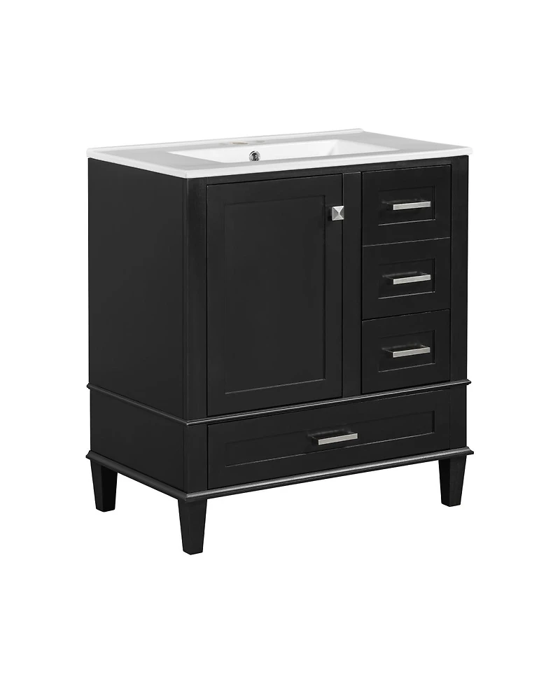 Sillysis Sage Green Bathroom Vanity with Ceramic Sink, Freestanding Solid Wood Mdf Cabinet, 3 Drawers Soft Close Door for Small Bathrooms