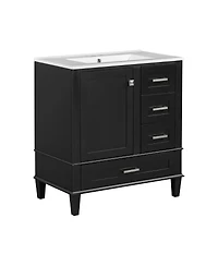 Sillysis Sage Green Bathroom Vanity with Ceramic Sink, Freestanding Solid Wood Mdf Cabinet, 3 Drawers Soft Close Door for Small Bathrooms