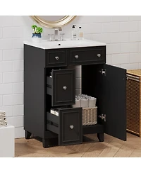 Sillysis Bathroom Vanity Cabinet with Ceramic Sink, 2 Drawers and Door, Compact Storage for Small Spaces