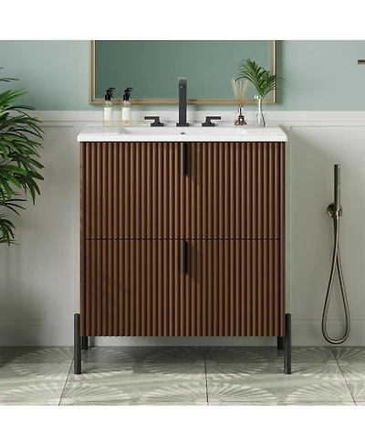 Sillysis Bathroom Vanity with Sink, Modern Fluted Mdf Cabinet, Soft Close Full-Extension Drawers for Small Spaces