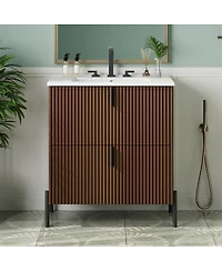 Sillysis Bathroom Vanity with Sink, Modern Fluted Mdf Cabinet, Soft Close Full-Extension Drawers for Small Spaces