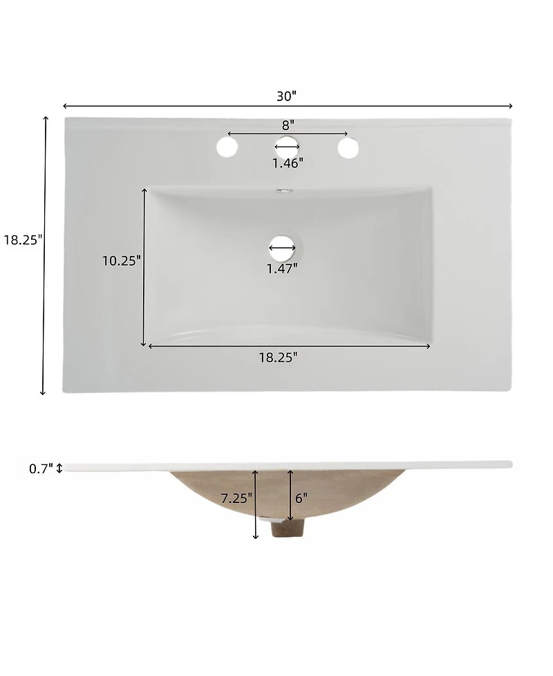 Sillysis Bathroom Vanity with Sink, Modern Fluted Mdf Cabinet, Soft Close Full-Extension Drawers for Small Spaces