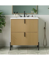 Sillysis Bathroom Vanity with Sink, Modern Fluted Mdf Cabinet, Soft Close Full-Extension Drawers for Small Spaces
