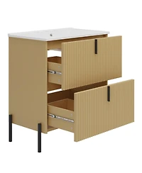 Sillysis Bathroom Vanity with Sink, Modern Fluted Mdf Cabinet, Soft Close Full-Extension Drawers for Small Spaces