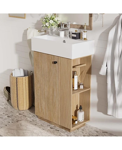 Sillysis Bathroom Vanity with Ceramic Sink, Mdf Cabinet, Soft Close Door and Tissue Holder for Small Spaces
