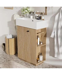 Sillysis Bathroom Vanity with Ceramic Sink, Mdf Cabinet, Soft Close Door and Tissue Holder for Small Spaces