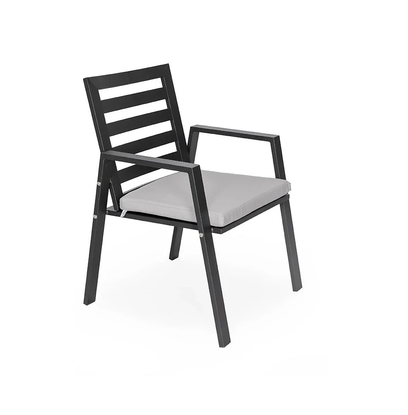 LeisureMod Chelsea Outdoor Dining Armchair Set of 4, Modern Patio Chair with Aluminum Frame, Weather Resistant Uv-Protected Cushions Olefin Fabric