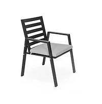LeisureMod Chelsea Outdoor Dining Armchair Set of 4, Modern Patio Chair with Aluminum Frame, Weather Resistant Uv-Protected Cushions Olefin Fabric