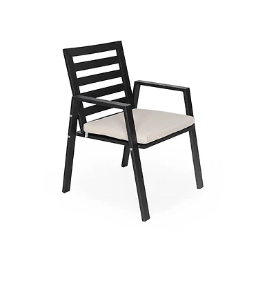 LeisureMod Chelsea Outdoor Dining Armchair - Modern Patio Chair with Aluminum Frame, Weather Resistant Uv-Protected Cushions Olefin Fabric.