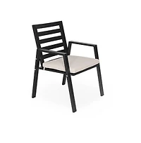 LeisureMod Chelsea Outdoor Dining Armchair - Modern Patio Chair with Aluminum Frame, Weather Resistant Uv-Protected Cushions Olefin Fabric.