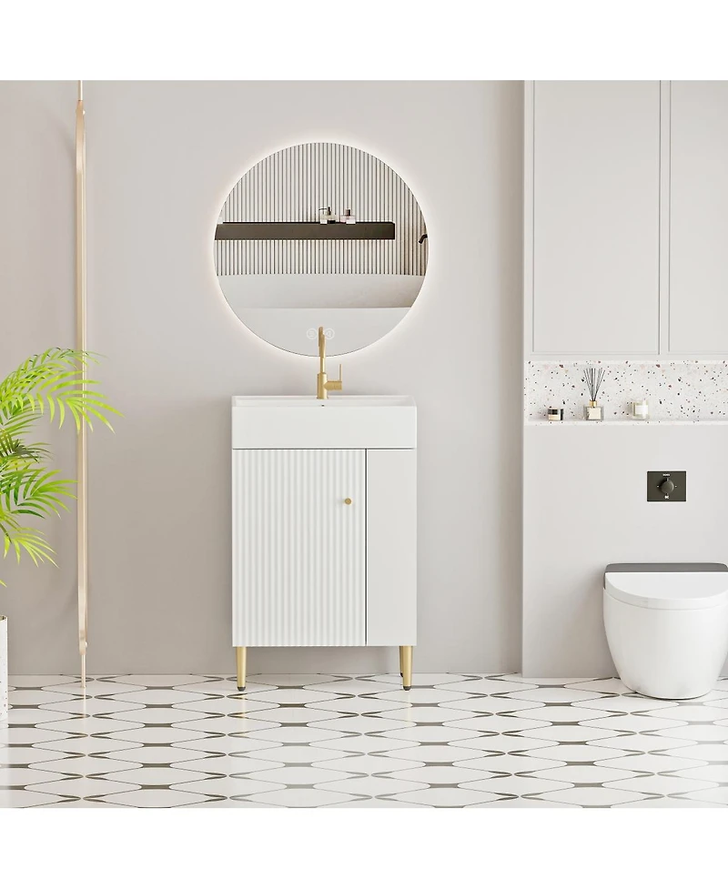 Sillysis Small Bathroom Vanity with Ceramic Sink, Modern Wood Base, Soft Close Door and Open Shelves for Compact Spaces