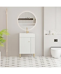 Sillysis Small Bathroom Vanity with Ceramic Sink, Modern Wood Base, Soft Close Door and Open Shelves for Compact Spaces