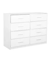 Flynama Modern 5 Drawer Dresser Wood Fabric Drawers Cabinet with Rattan Details