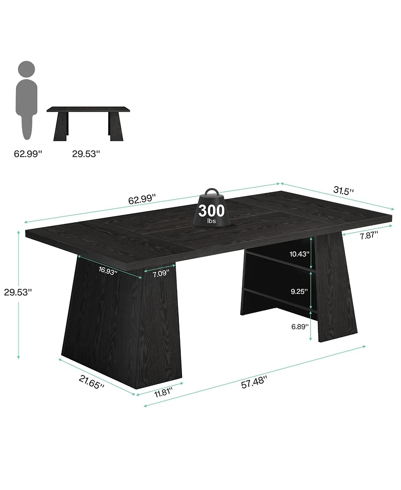 Tribesigns 63-Inch Executive Desk, Modern Desk with Double Pedestal and Storage Shelves, Simple Large Computer Writing Table