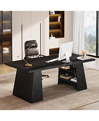 Tribesigns 63-Inch Executive Desk, Modern Desk with Double Pedestal and Storage Shelves, Simple Large Computer Writing Table