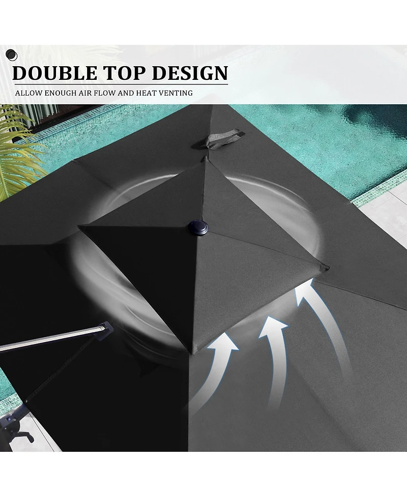 Pellebant Outdoor Patio Double Top 9x11FT Aluminum Cantilever Umbrella 360degree(s) Rotation
