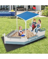 Slickblue Kids Pirate Ship Sandbox with Shade Canopy and Bench Seating