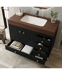Sillysis 36" Freestanding Bathroom Vanity with Sintered Stone Top, Ceramic Sink, 5 Drawers and Double Door for Modern Bathrooms
