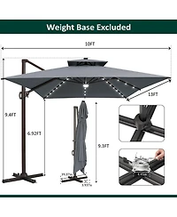 Pellebant Outdoor Patio 10X13FT Aluminum Double Canopy Led Solar Lights Cantilever Umbrella