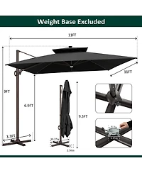 Pellebant Outdoor Patio 11x11FT Aluminum Double Canopy Solar Lights Cantilever Umbrella