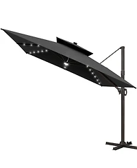Pellebant Outdoor Patio 11x11FT Aluminum Double Canopy Solar Lights Cantilever Umbrella