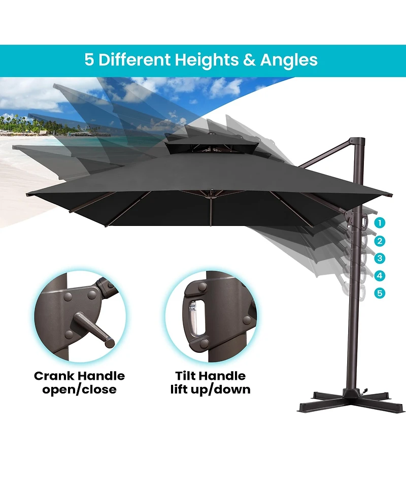 Pellebant Outdoor Patio Aluminum Double Top Cantilever Umbrella