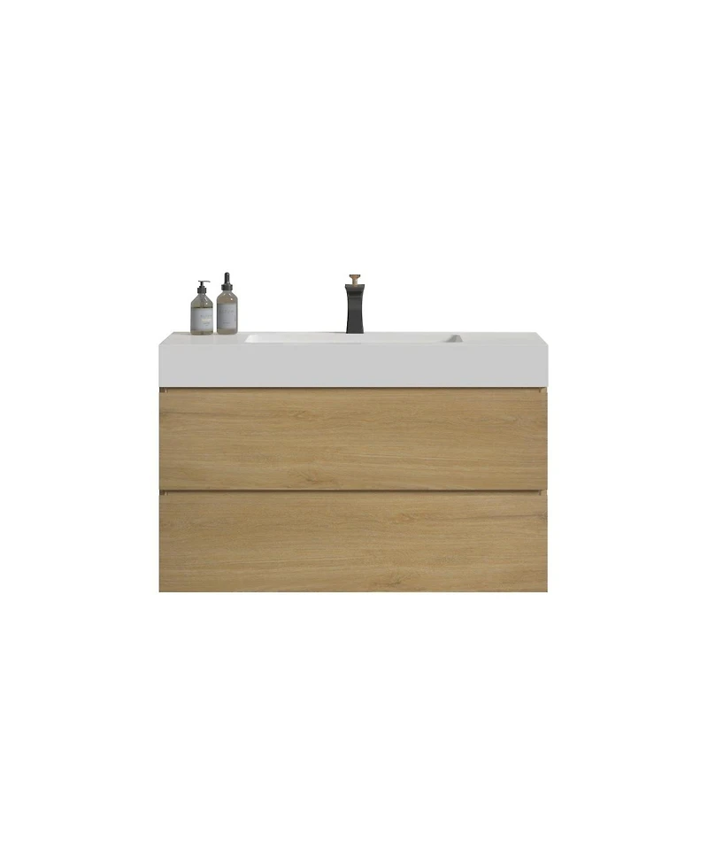 Sillysis Floating Bathroom Vanity with Double Soft Close Drawers, Handle-Free Design and Large Storage for Modern Bathrooms