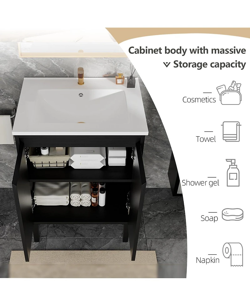 Sillysis 24" Bathroom Vanity with Sink, Floor Standing or Wall Mounted, Large Storage Waterproof Cabinet for Small