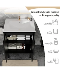 Sillysis 24" Bathroom Vanity with Sink, Floor Standing or Wall Mounted, Large Storage Waterproof Cabinet for Small