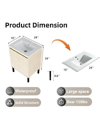 Sillysis 24" Bathroom Vanity with Sink, Floor Standing or Wall Mounted, Large Storage Waterproof Cabinet for Small