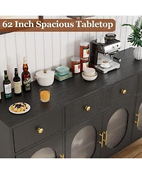 gaomon 62" Modern Sideboard Buffet Cabinet - Large Storage Console Table with Adjustable Shelves and 3 Drawers and 3 Glass Doors for Dining Room